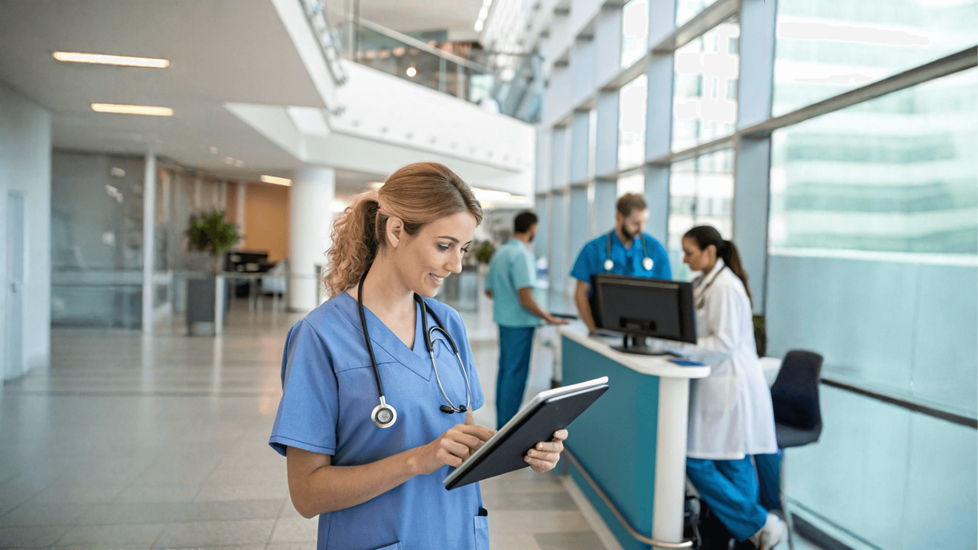 Equipe de Atenção Primária à Saúde em ambiente moderno